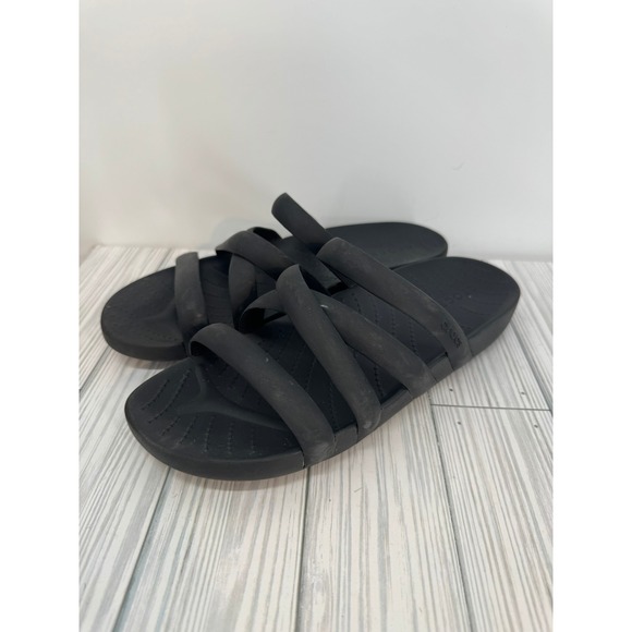 Crocs Women's Black Splash Strappy Slide Sandals Ladies Size 8 Casual Shoes - Picture 1 of 7
